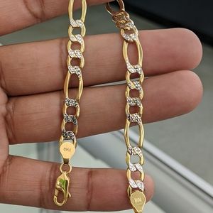 10kt Real Gold Figaro Diamond Cut Bracelet
